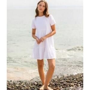 Alice Walk Linen Cotton‎ Tiered Flowy Short Sleeve Short Dress, lilac Lavender S